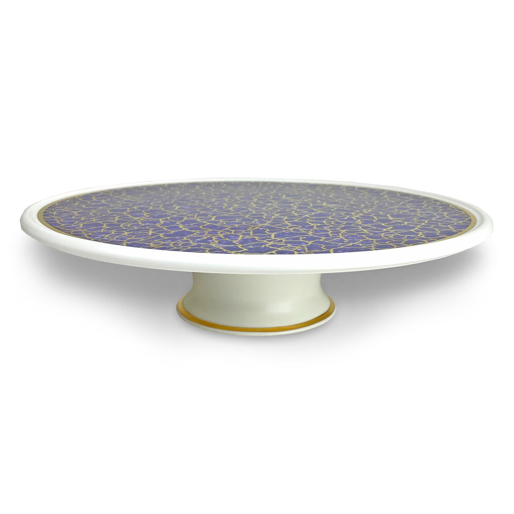 Amalfi Cake Stand turquoise with gold crackle rim Michael Wainwright USA
