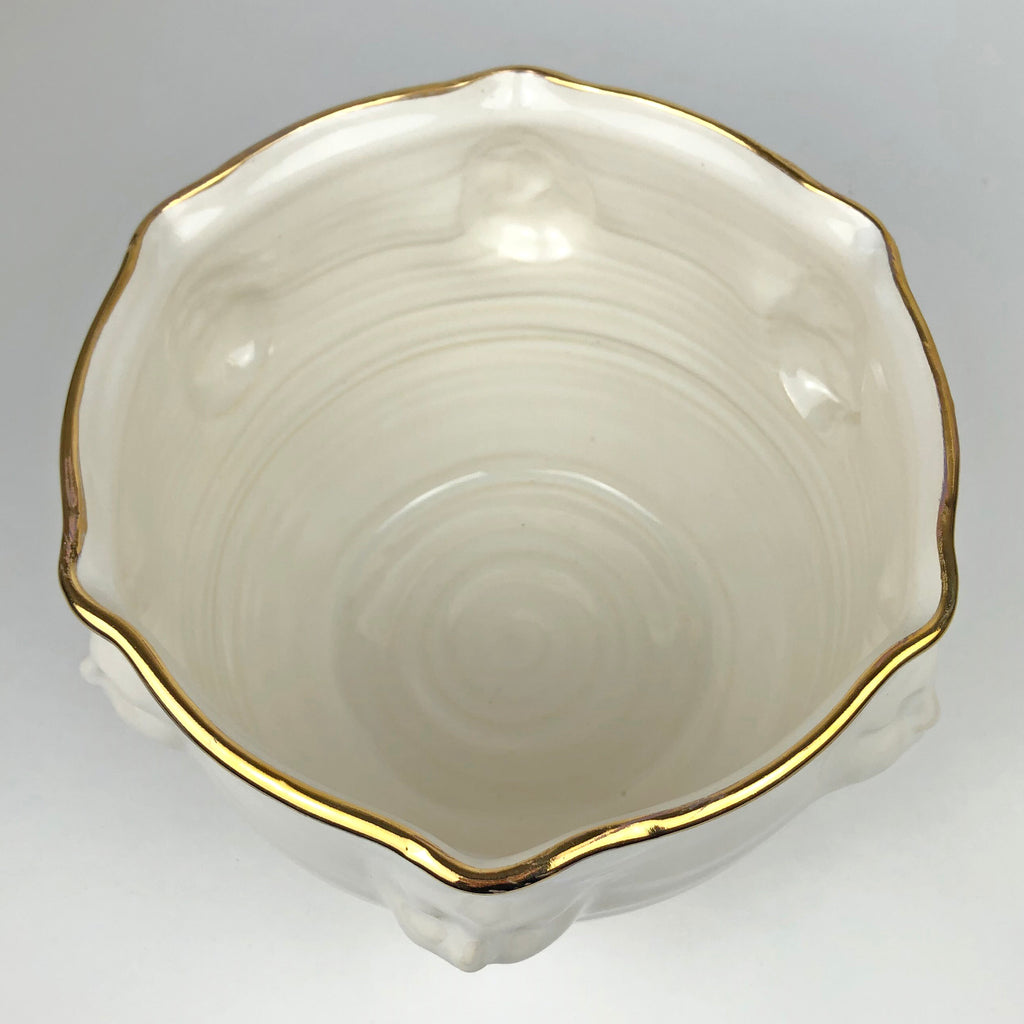 Large Face Bowl White with Gold
