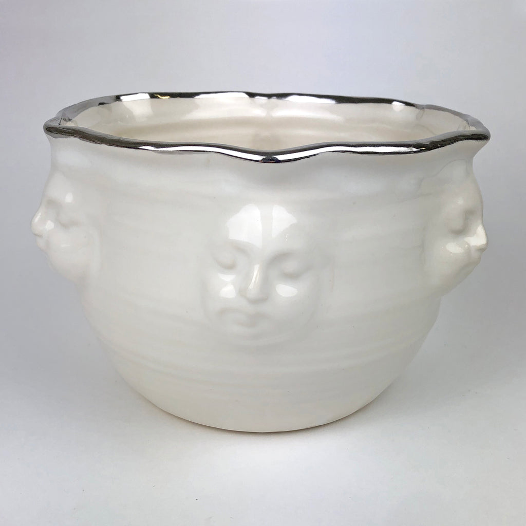 Large Face Bowl White with Platinum